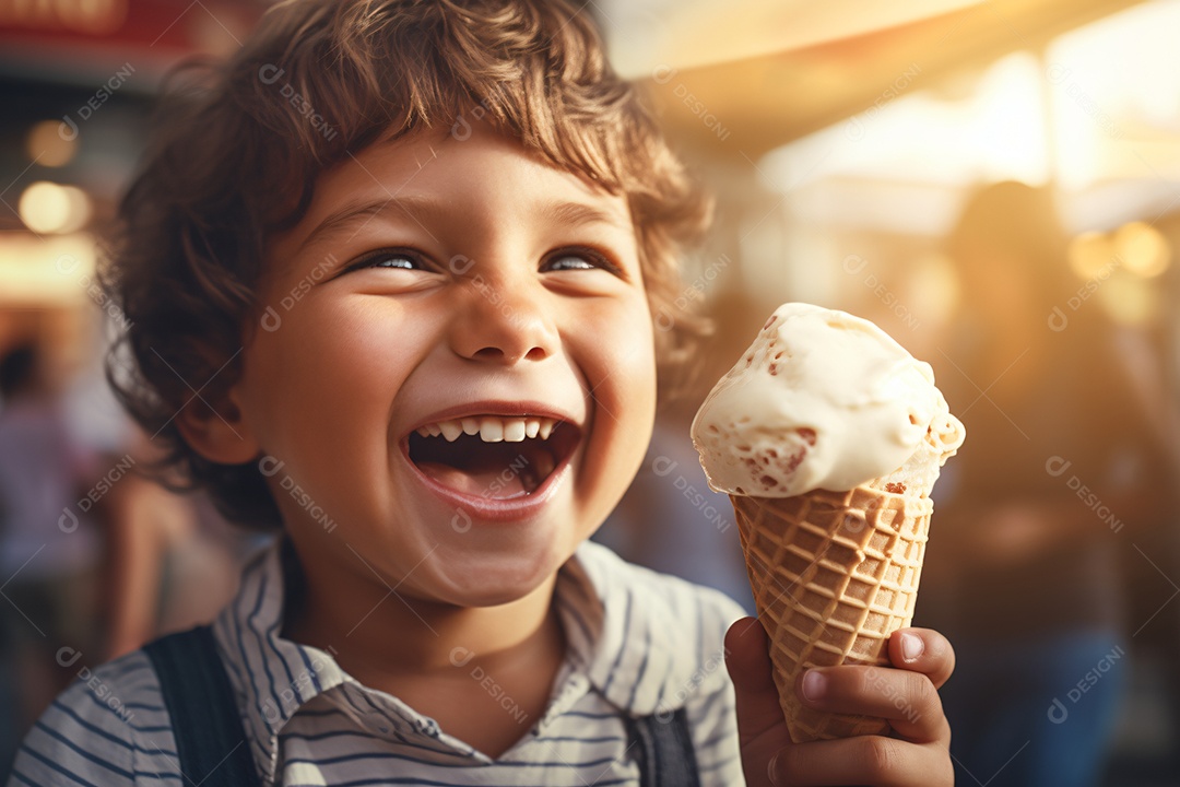 Linda criança tomando casquinha de sorvete