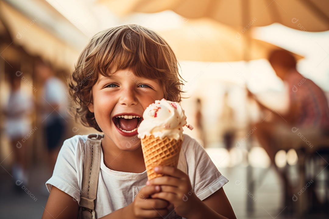 Linda criança tomando casquinha de sorvete