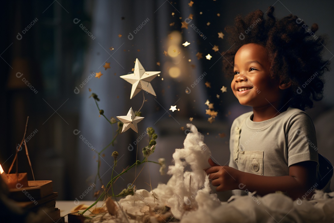 Linda criança brincando com estrelas