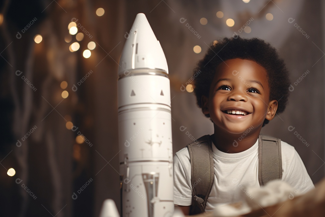 Linda criança brincando com foguetes