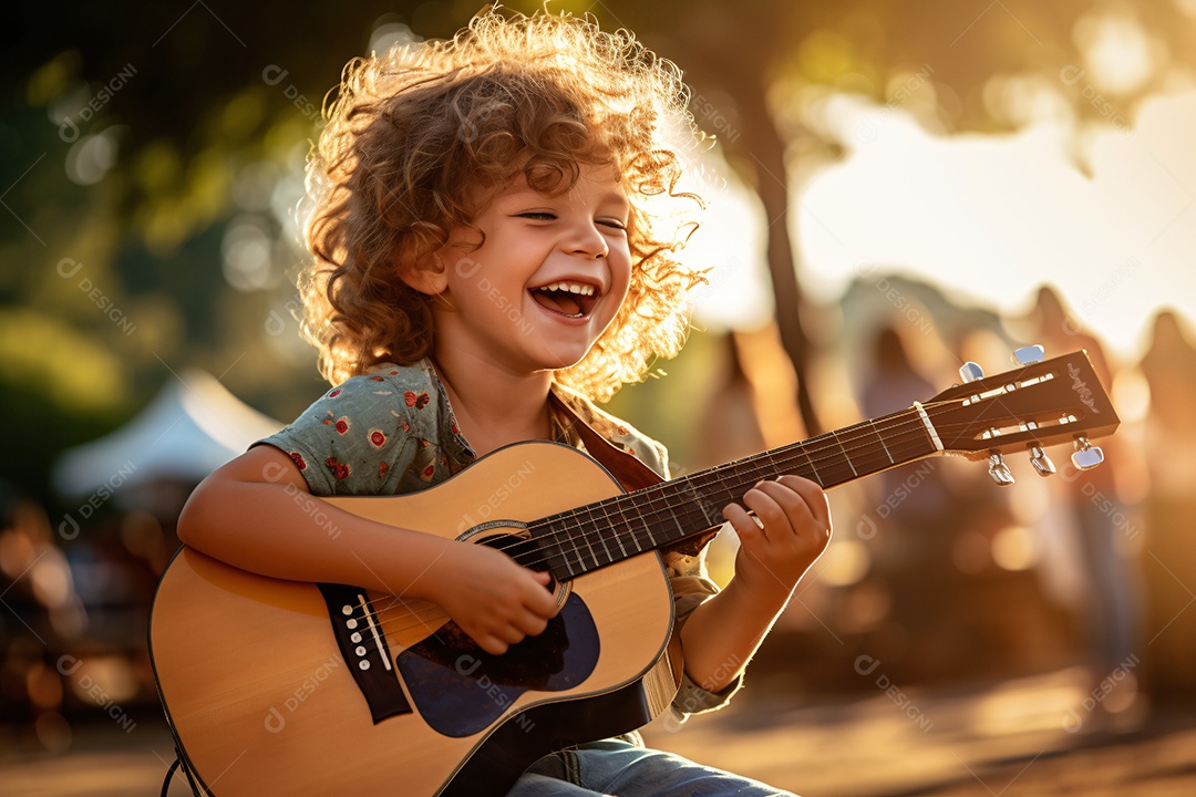 Lindo garoto tocando violão