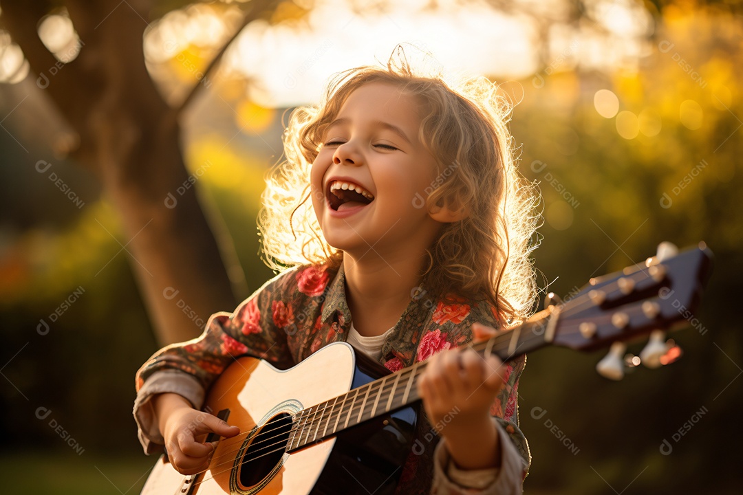 Linda criança tocando violão