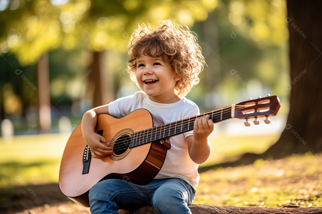 Linda criança tocando violão