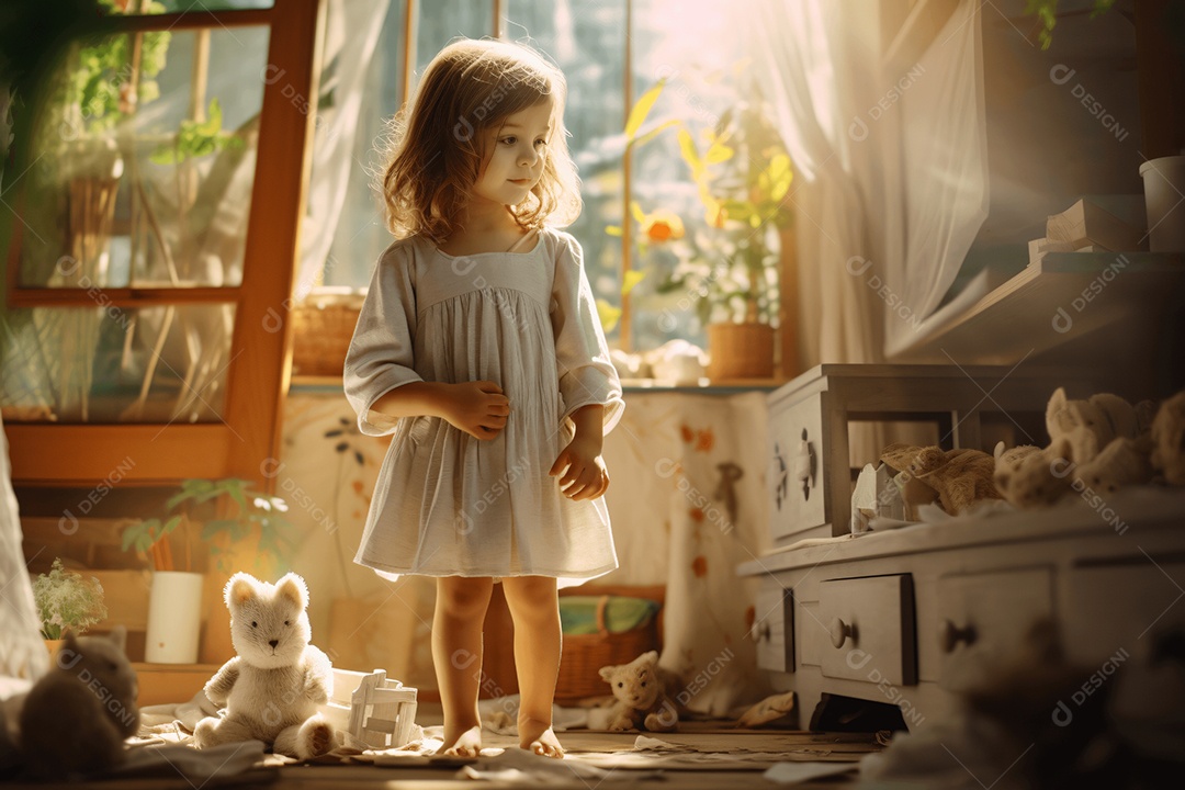 Linda criança brincando no quarto