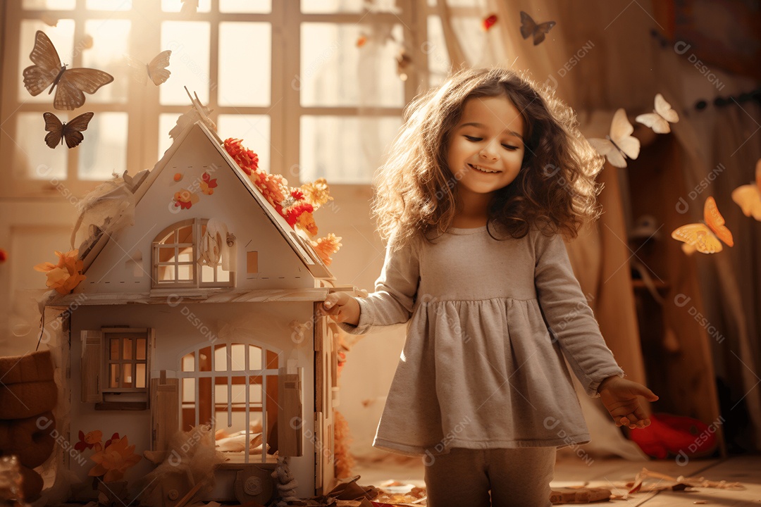 Linda criança brincando no quarto