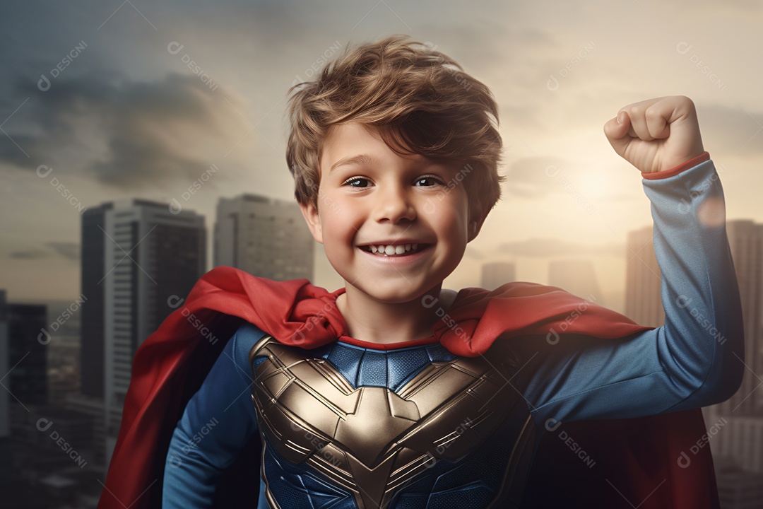 Linda criança com fantasia de super herói