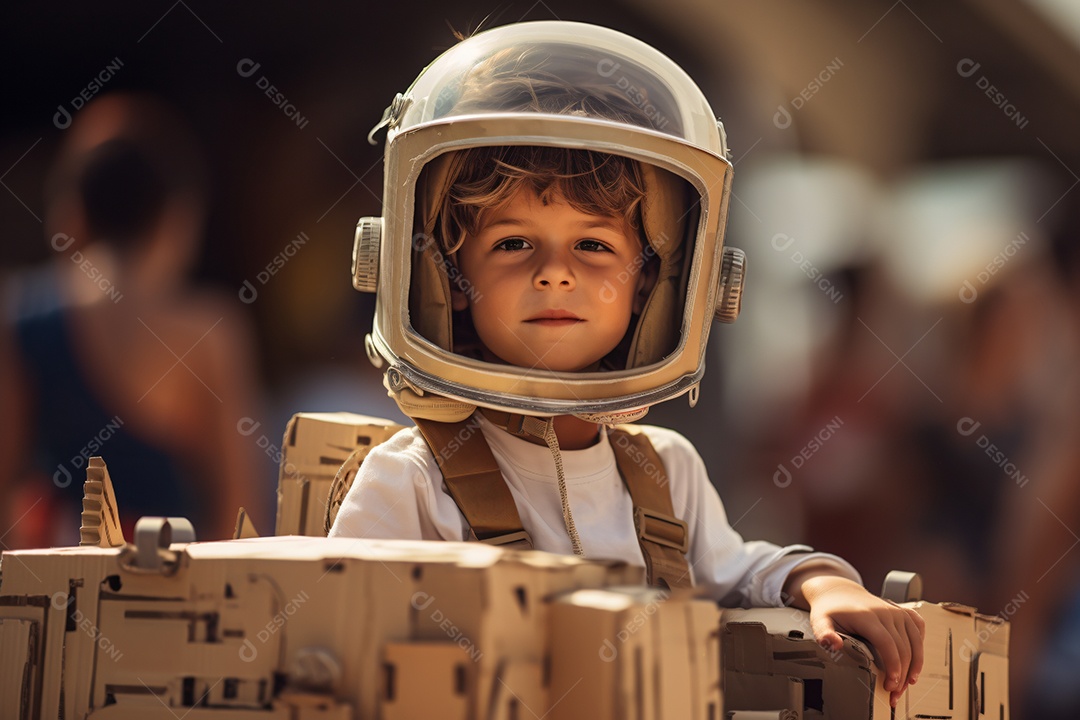 Criança fantasiada de robô