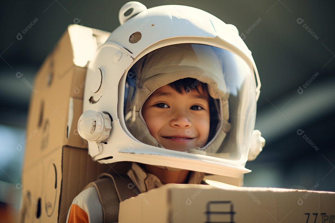 Linda criança com fantasia de astronauta