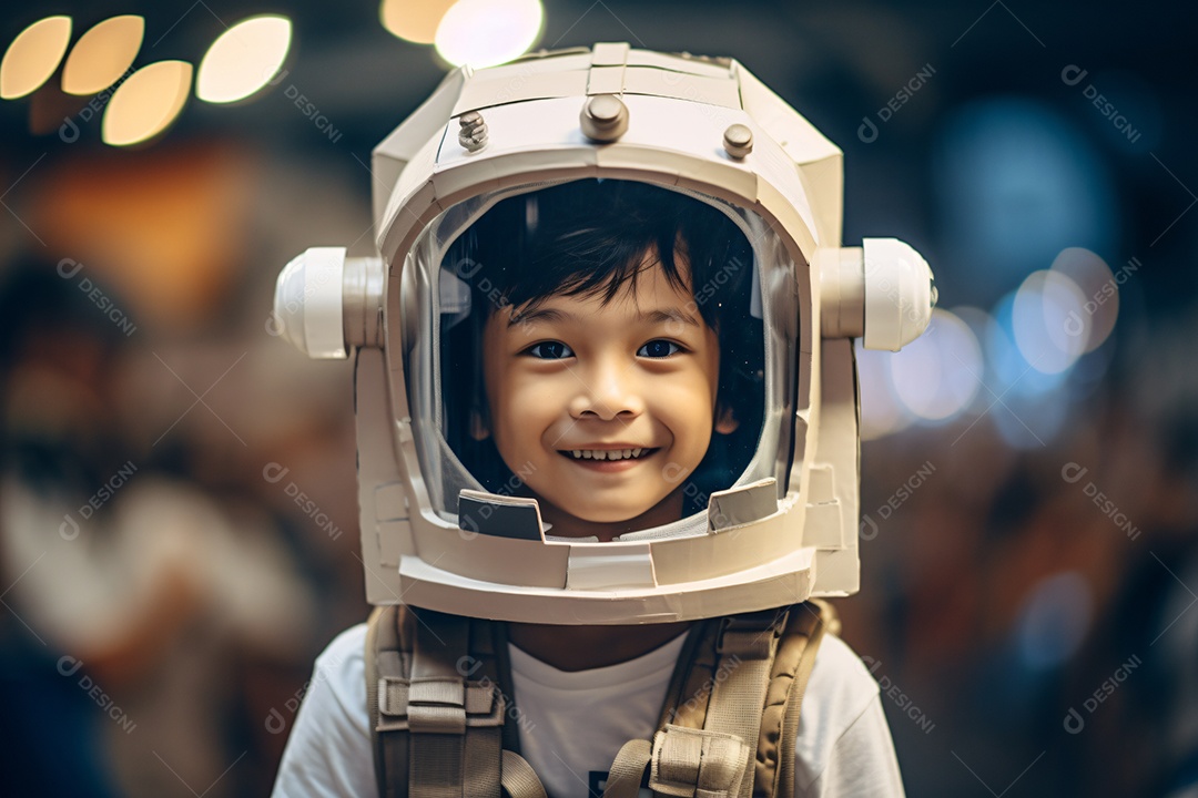 Linda criança com fantasia de robô