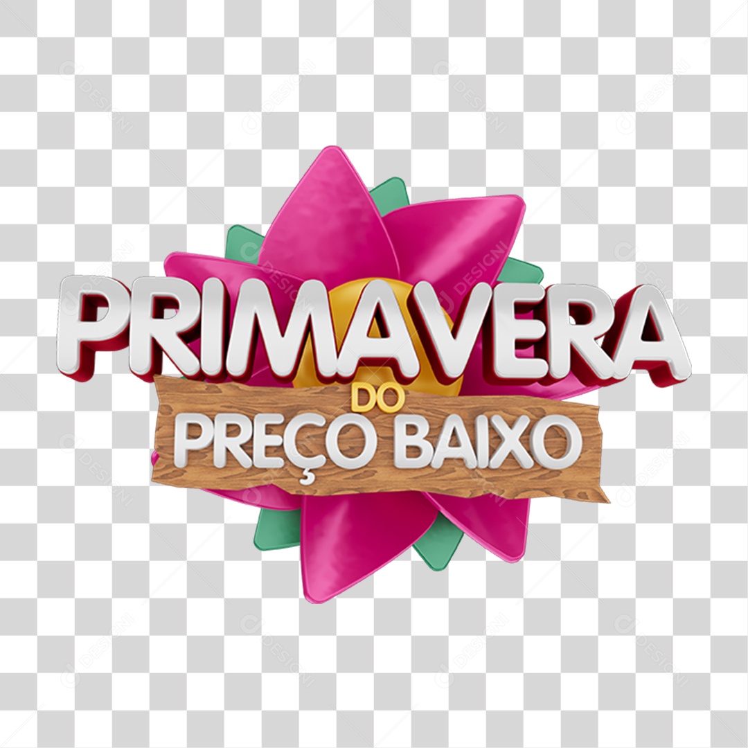 Selo 3D Primavera do Menor Preço Para Composição PNG Transparente