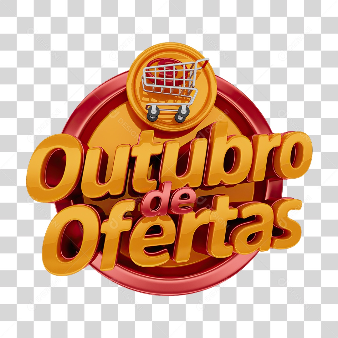 Selo 3D Outubro de Ofertas Para Composição PNG Transparente