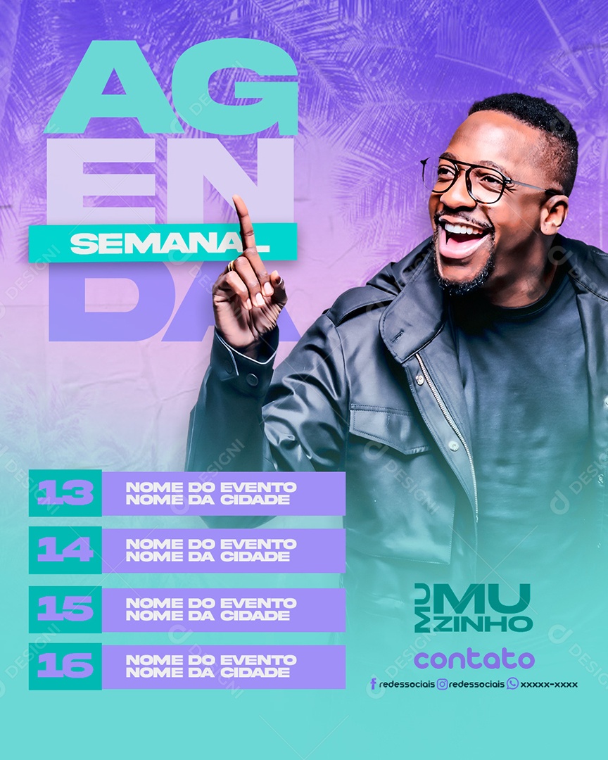 Social Media Flyer Feed Agenda Semanal Mumuzinho PSD Editável