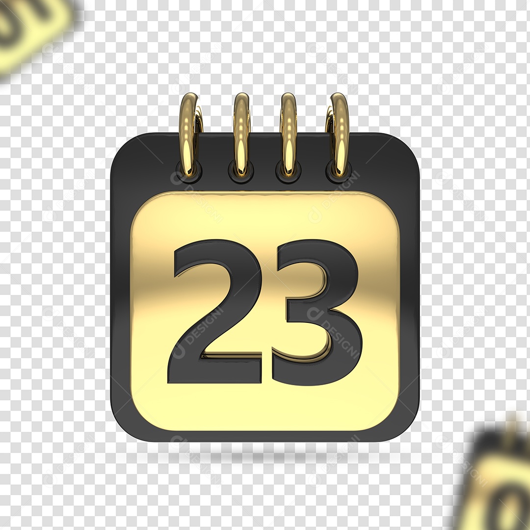 Calendário 23 Preto Dourado Elemento 3D para Composição PSD
