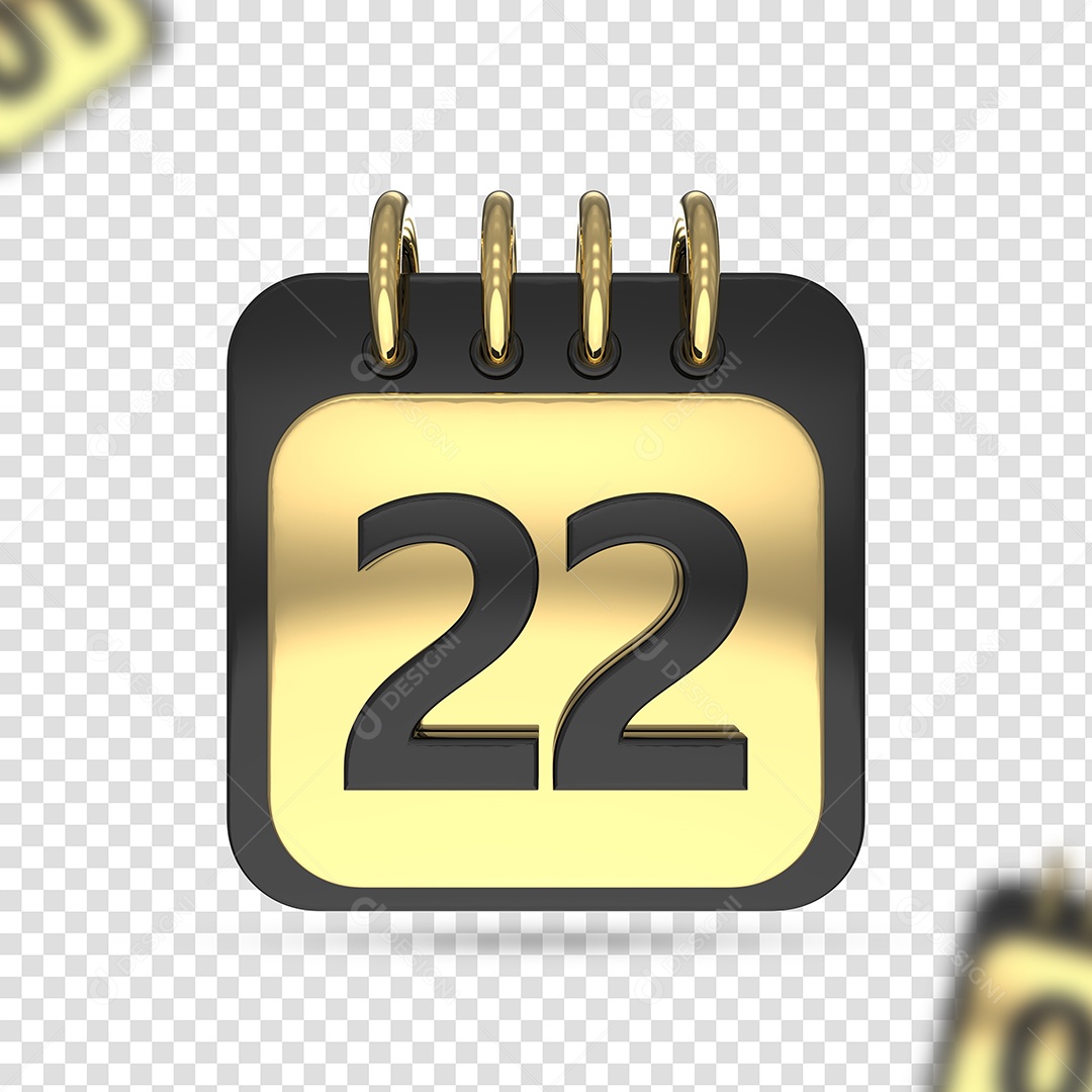 Elemento 3D  Calendário 21 Dourado Preto para Composição PSD