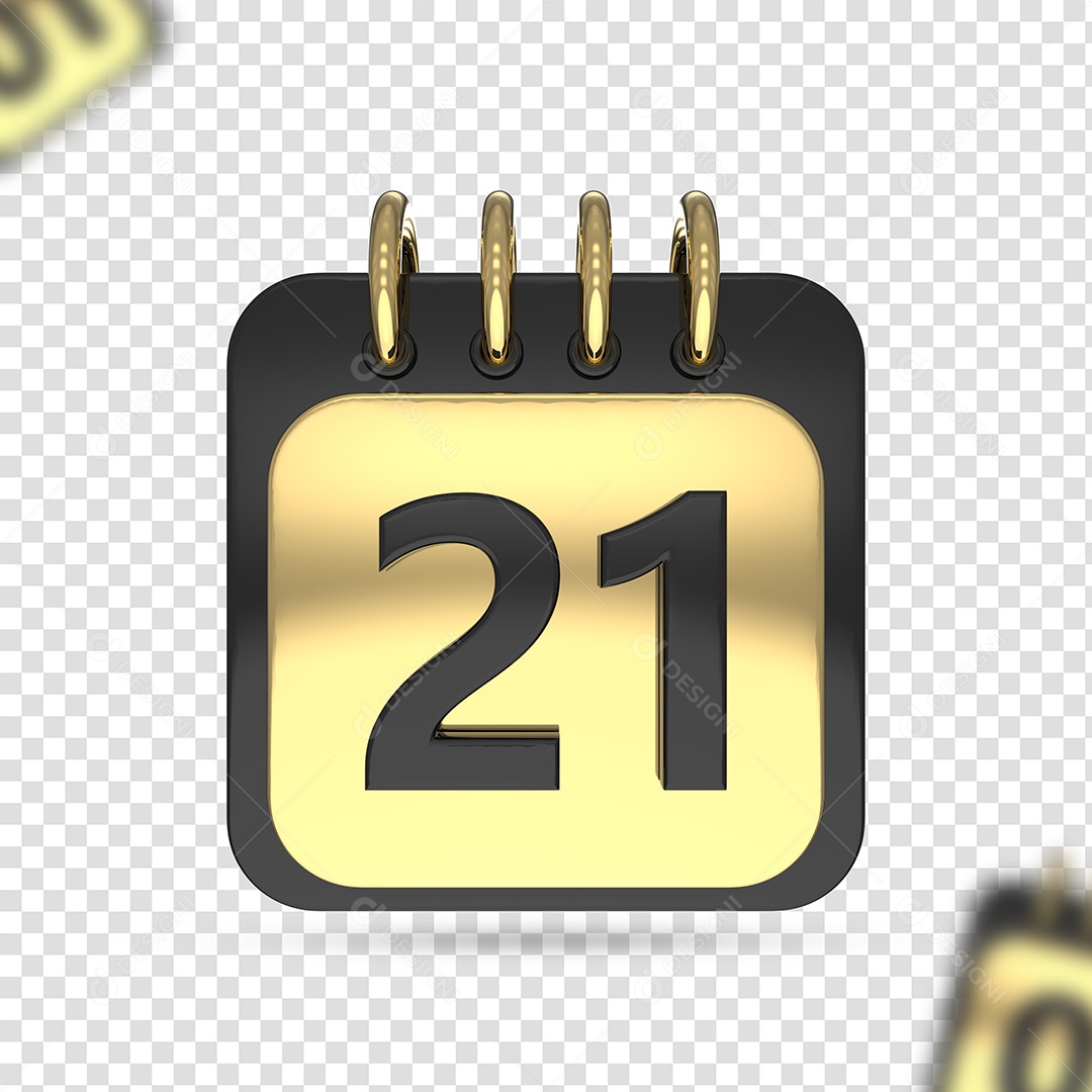 Calendário 21 Elemento 3D Dourado Preto para Composição PSD