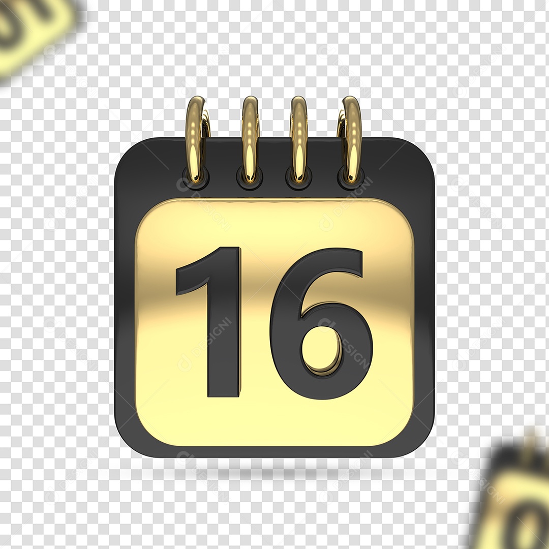 Calendário 16 Preeto Dourado Elemento 3D para Composiçao PSD