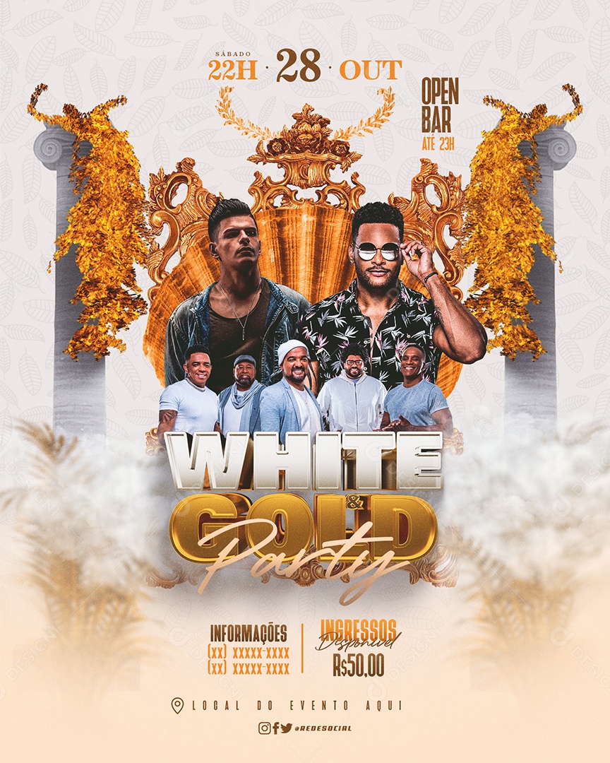 Flyer Feed White e Gold Party Social Media PSD Editável