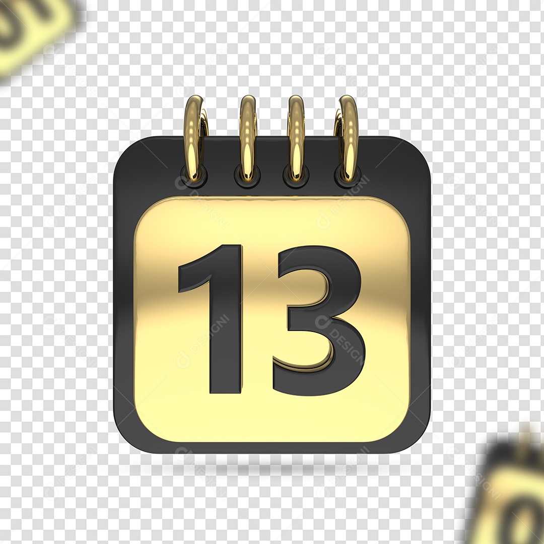 Elemento 3D Calendário 13 Preto Dourado para Composição PSD