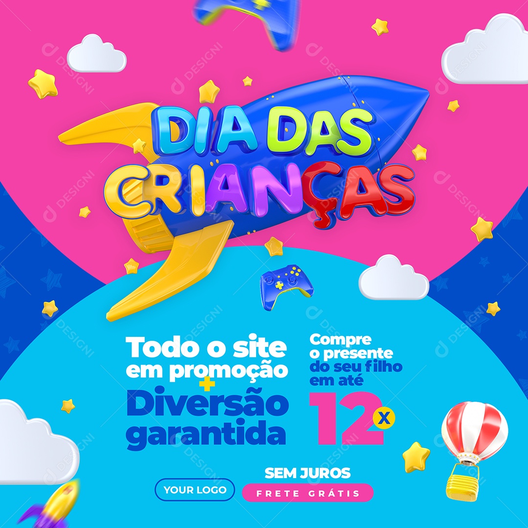 Dia Das Crianças Loja de Brinquedos Todo o Site em Promoção Diversão Garantida Social Media PSD Editável