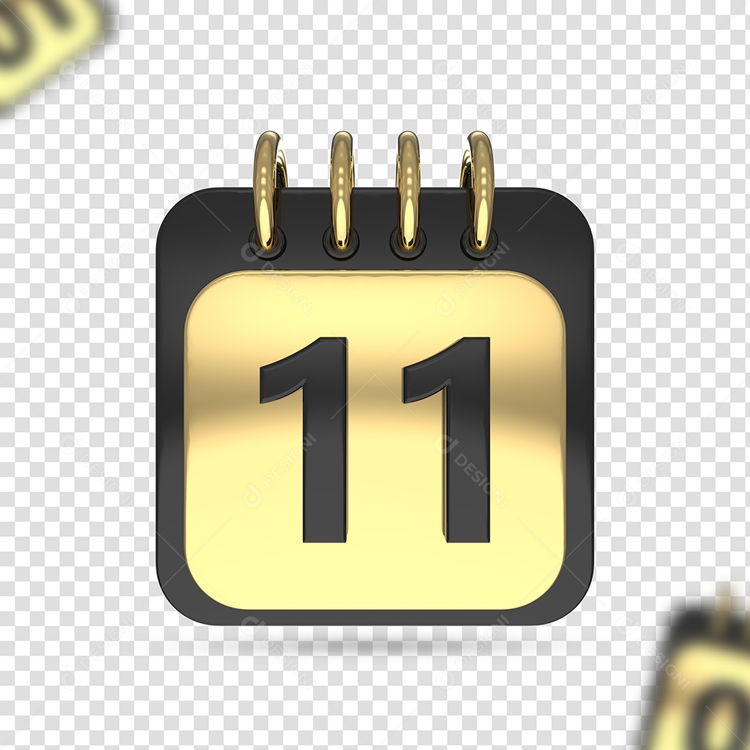 Calendário 11 Elemento 3D Dourado Preto para Composição PSD