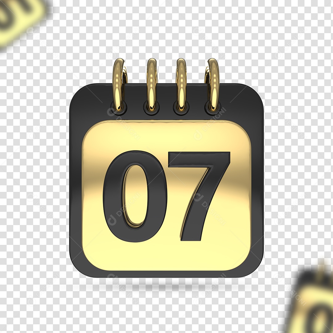 Calendário 07 Dourado Preto Elemento 3D para Composição PSD