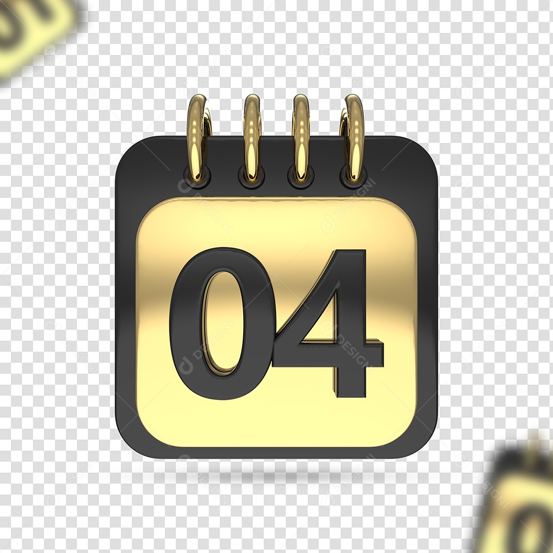 Calendário 04 Elemento 3D Dourado Preto para Composição PSD