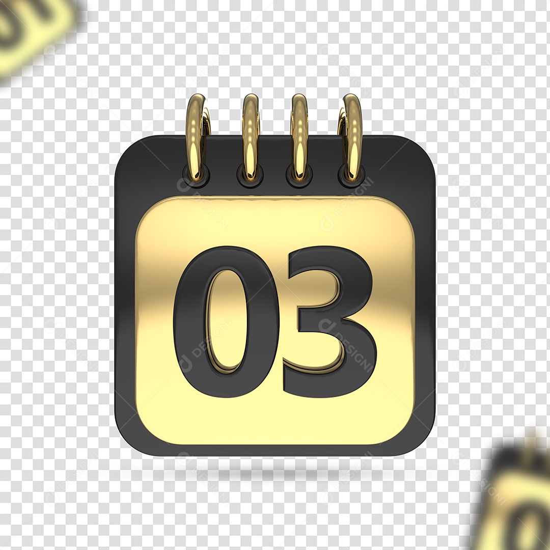 Calendário 03 Elemento 3D Preto Dourado para Composição PSD