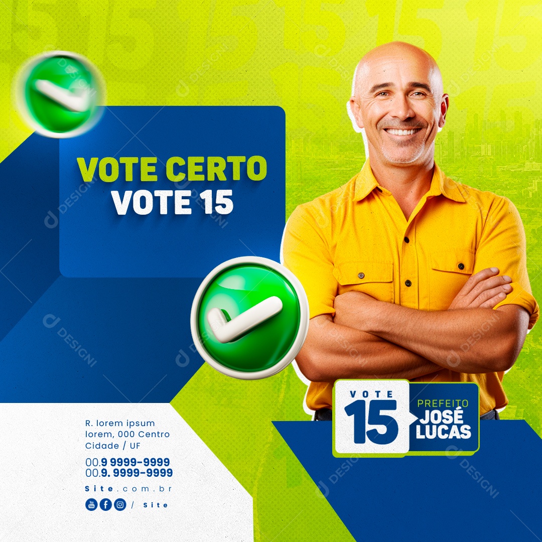 Política Vote Certo Vote 15 Prefeito José Lucas Social Media PSD Editável