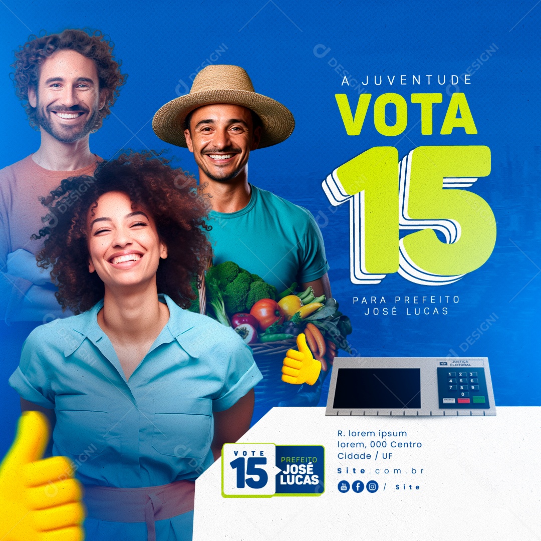 Política A Juventude Vota 15 para Prefeito José Lucas Social Media PSD Editável