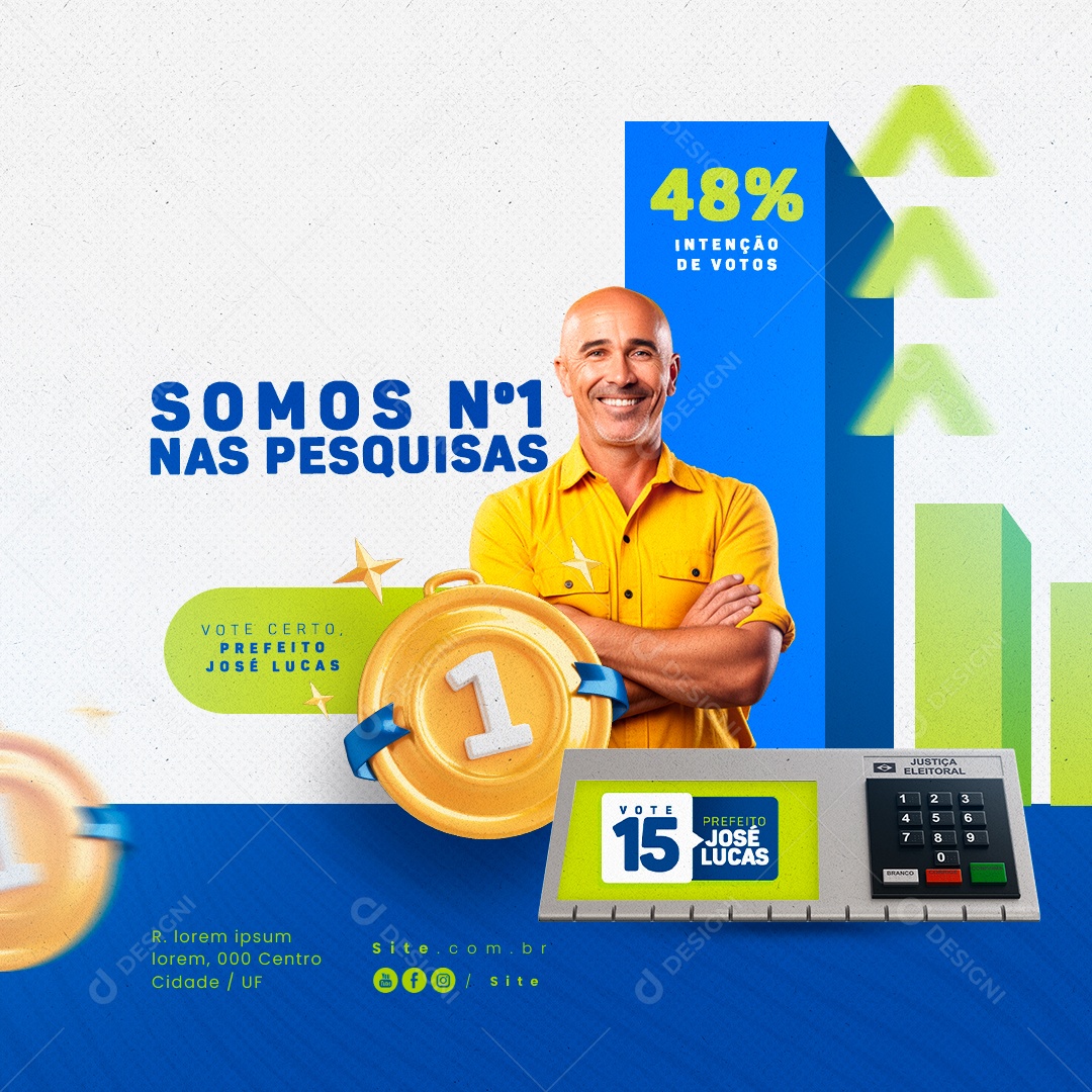 Política Vote Certo Prefeito José Lucas 48% Intenção de Votos Social Media PSD Editável
