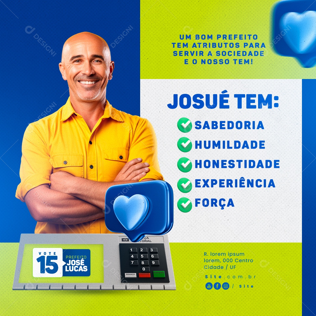 Política Candidato Josué Prefeito Social Media PSD Editável