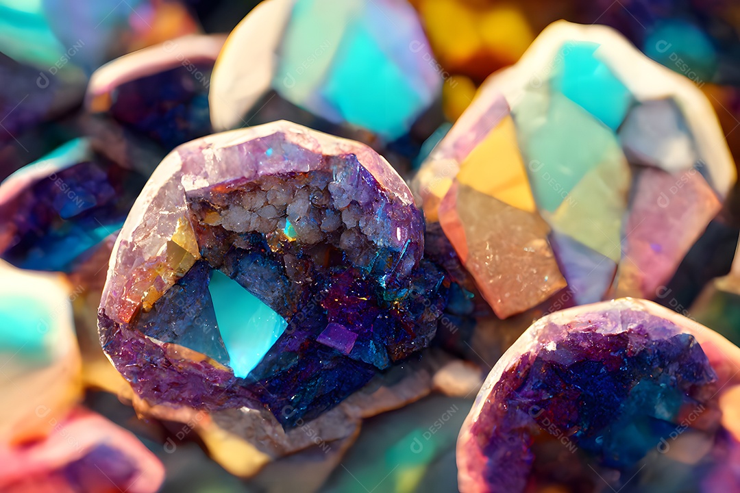 Gemas de cristal geodo pedras multicoloridas arte gerada por rede neural
