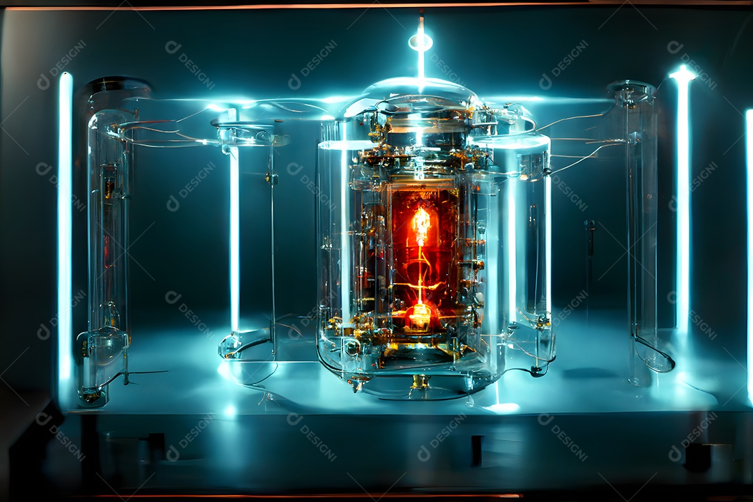 Tubo de computador quântico de plasma de alta tecnologia com energia brilhante dentro arte gerada por rede neural