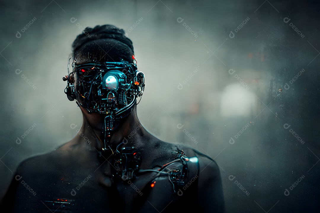 Homem cibernético distópico aumentado