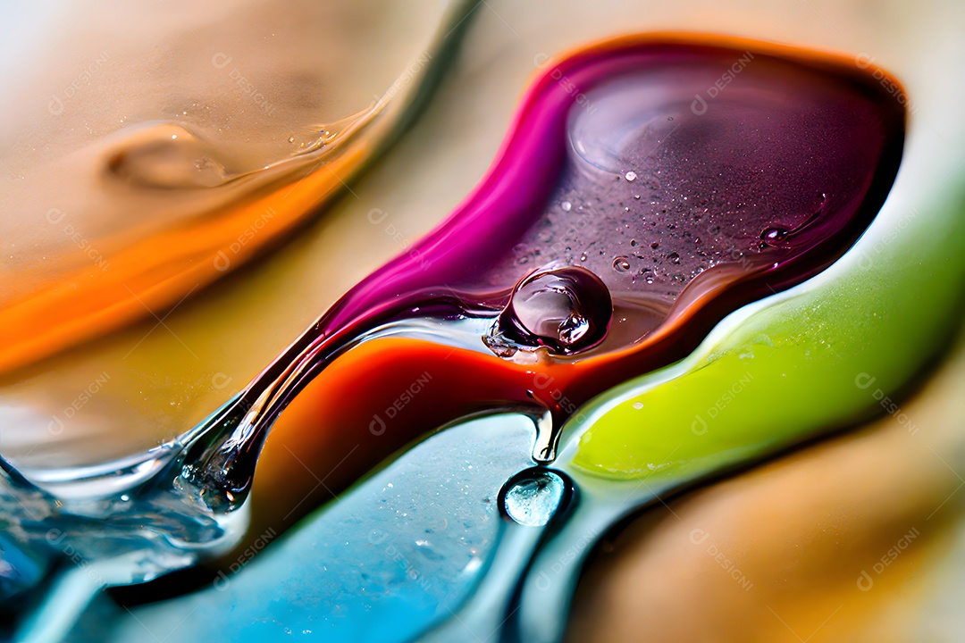 Gotas de óleo coloridas transparentes em close-up de fundo abstrato