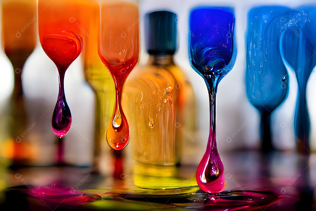 Gotas de óleo coloridas transparentes em close-up de fundo abstrato