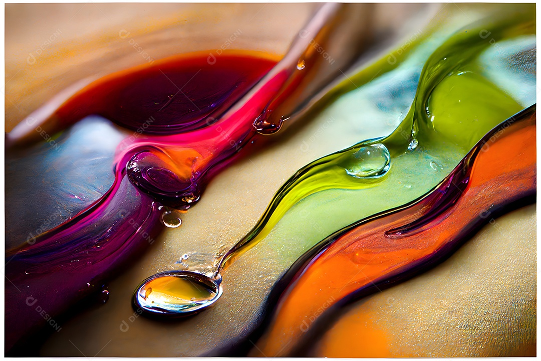 Gotas de óleo coloridas transparentes em close-up de fundo abstrato