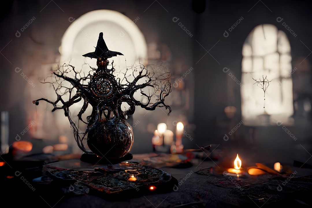 Esconderijo sombrio de feiticeiro de bruxaria com humor oculto sombrio arte gerada por rede neural