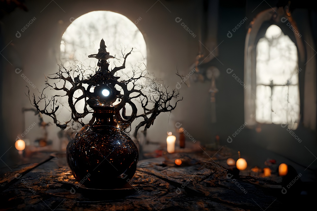 Esconderijo sombrio de feiticeiro de bruxaria com humor oculto sombrio arte gerada por rede neural