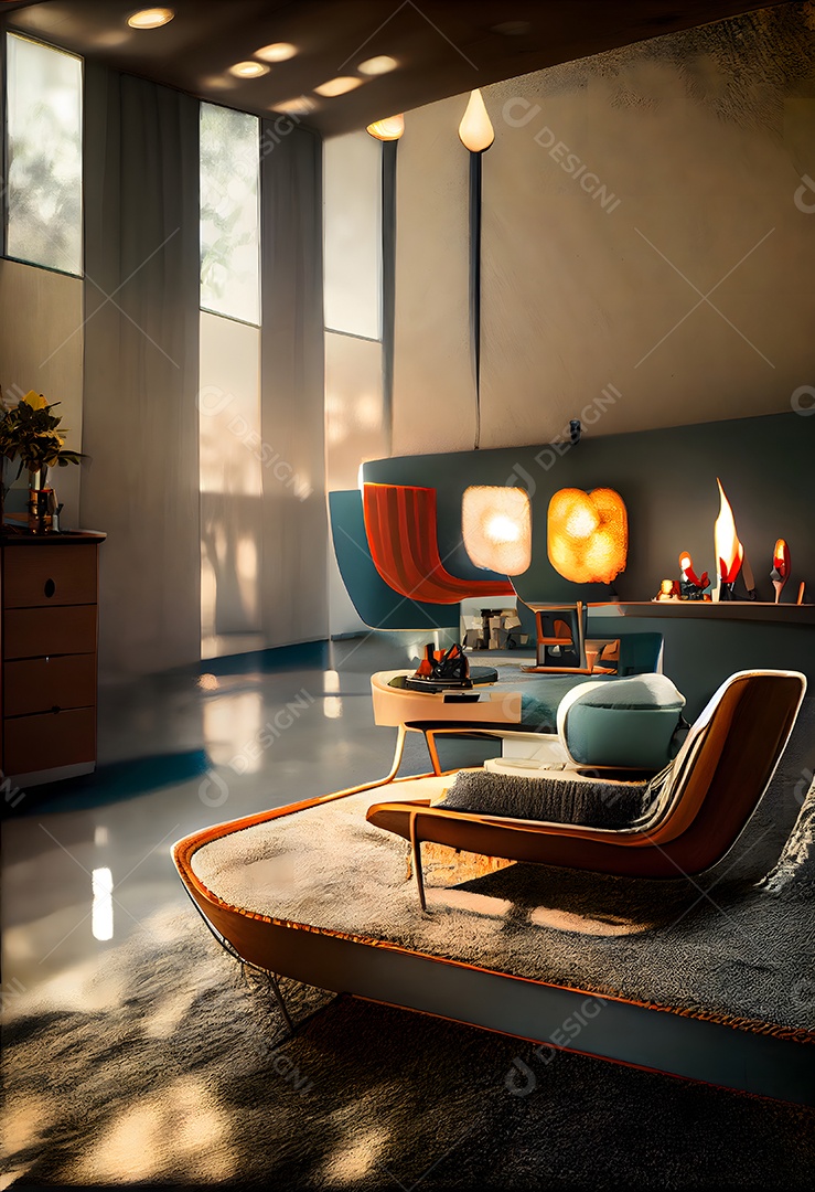Interior em estilo moderno de meados do século imagem gerada por rede neural