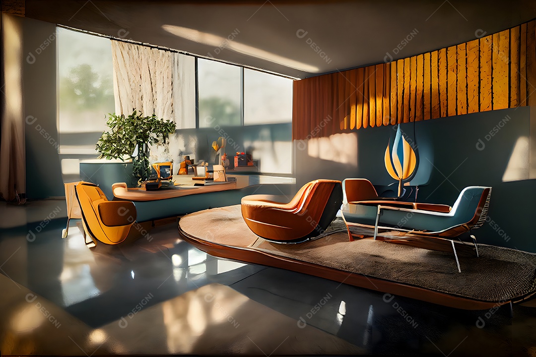 Interior em estilo moderno de meados do século imagem gerada por rede neural
