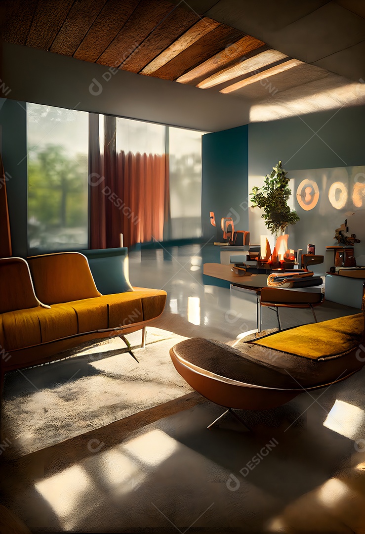 Interior em estilo moderno de meados do século imagem gerada por rede neural