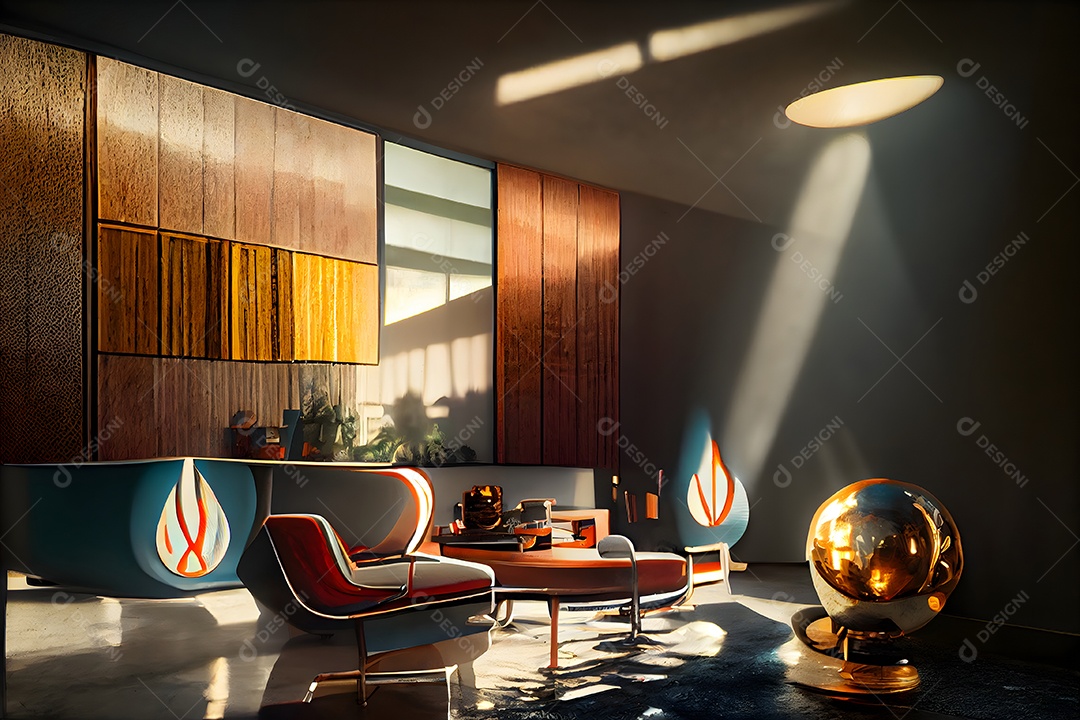 Interior em estilo moderno de meados do século imagem gerada por rede neural