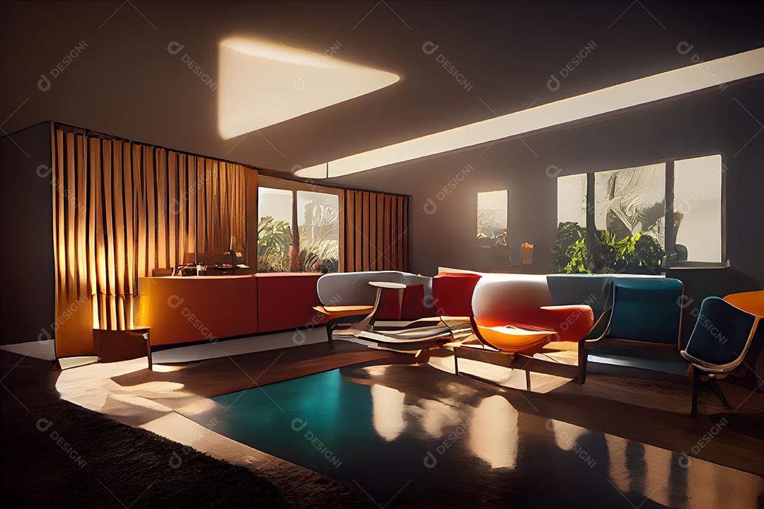 Interior em estilo moderno de meados do século imagem gerada por rede neural