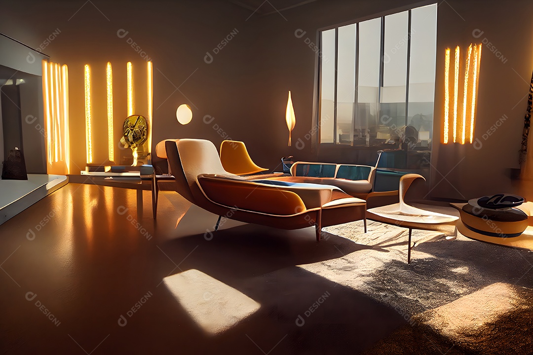 Interior em estilo moderno de meados do século imagem gerada por rede neural