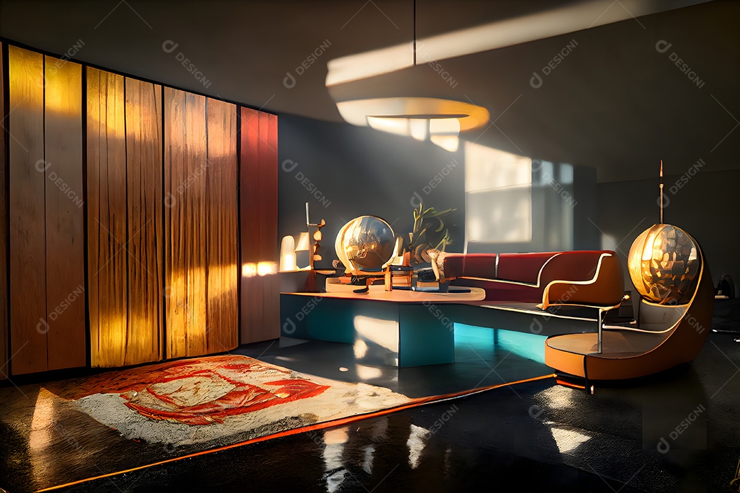Interior em estilo moderno de meados do século imagem gerada por rede neural