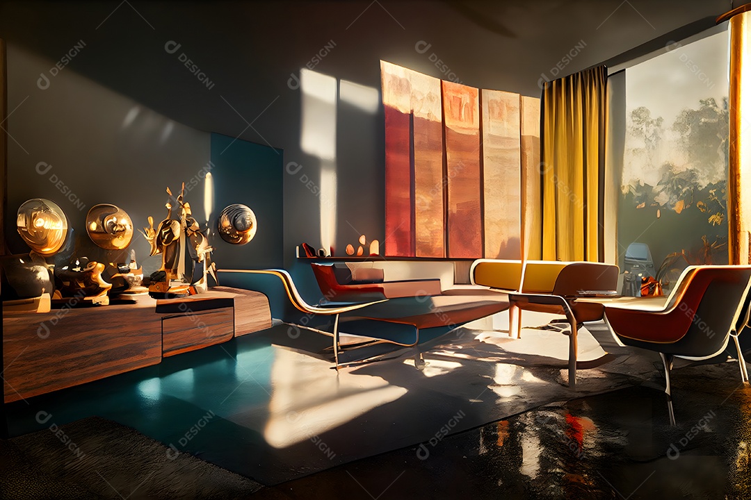 Interior em estilo moderno de meados do século imagem gerada por rede neural