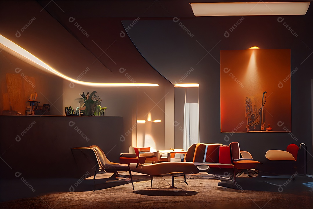 Interior em estilo moderno de meados do século imagem gerada por rede neural