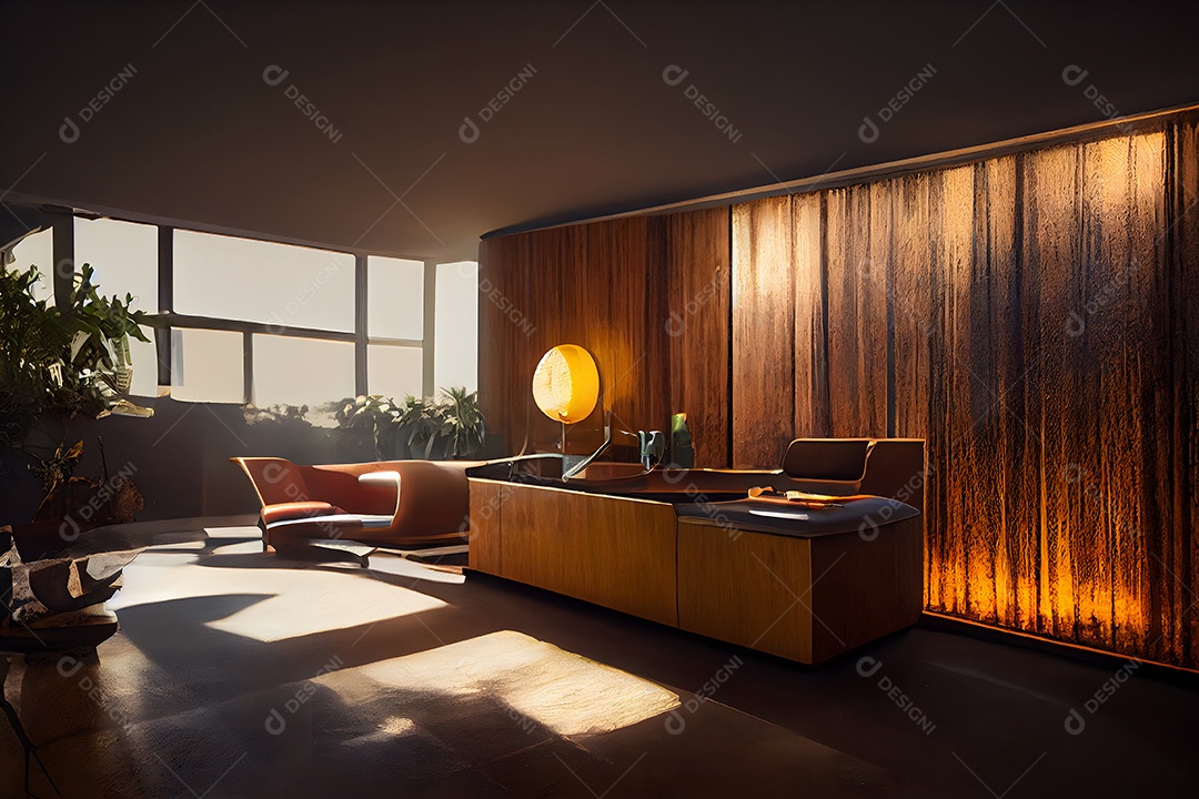 Interior em estilo moderno de meados do século imagem gerada por rede neural