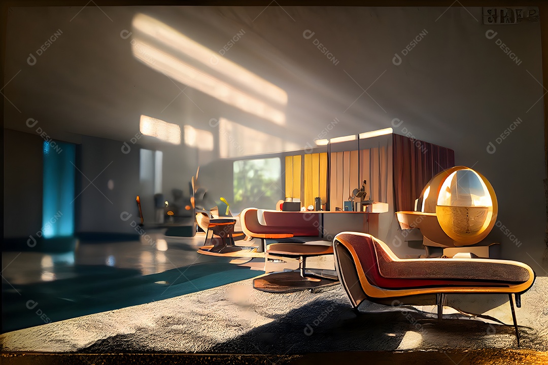 Interior em estilo moderno de meados do século imagem gerada por rede neural